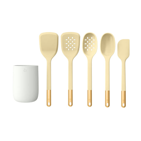 6-Piece Silicone Kitchen Tool Set with Ceramic Crock – Buttercream