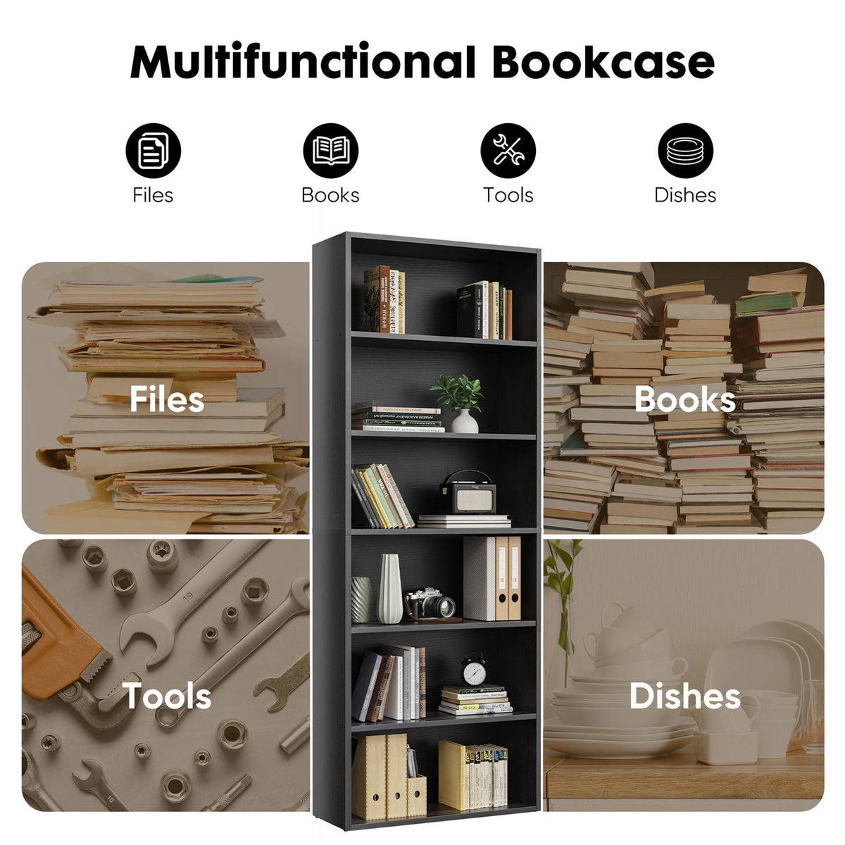 Open Industrial Bookcase with Adjustable Shelves
