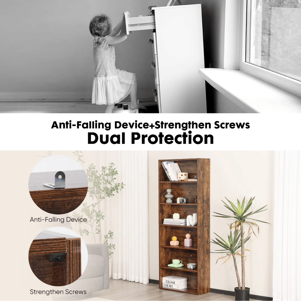 6-Tier Adjustable Bookcase with Ample Storage Space