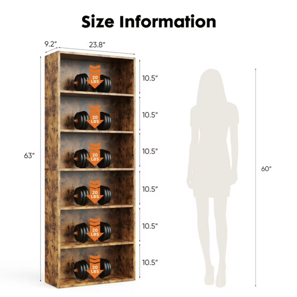 6-Tier Adjustable Bookcase with Ample Storage Space