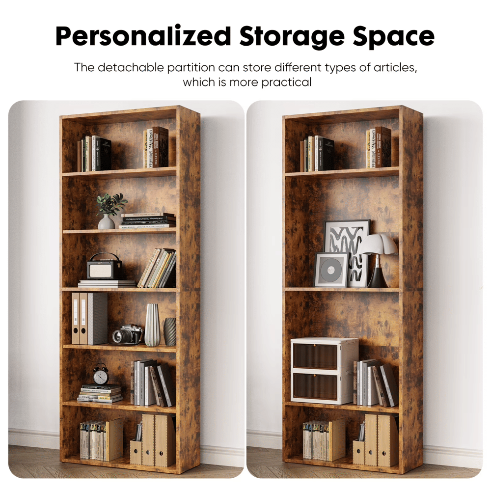 6-Tier Adjustable Bookcase with Ample Storage Space
