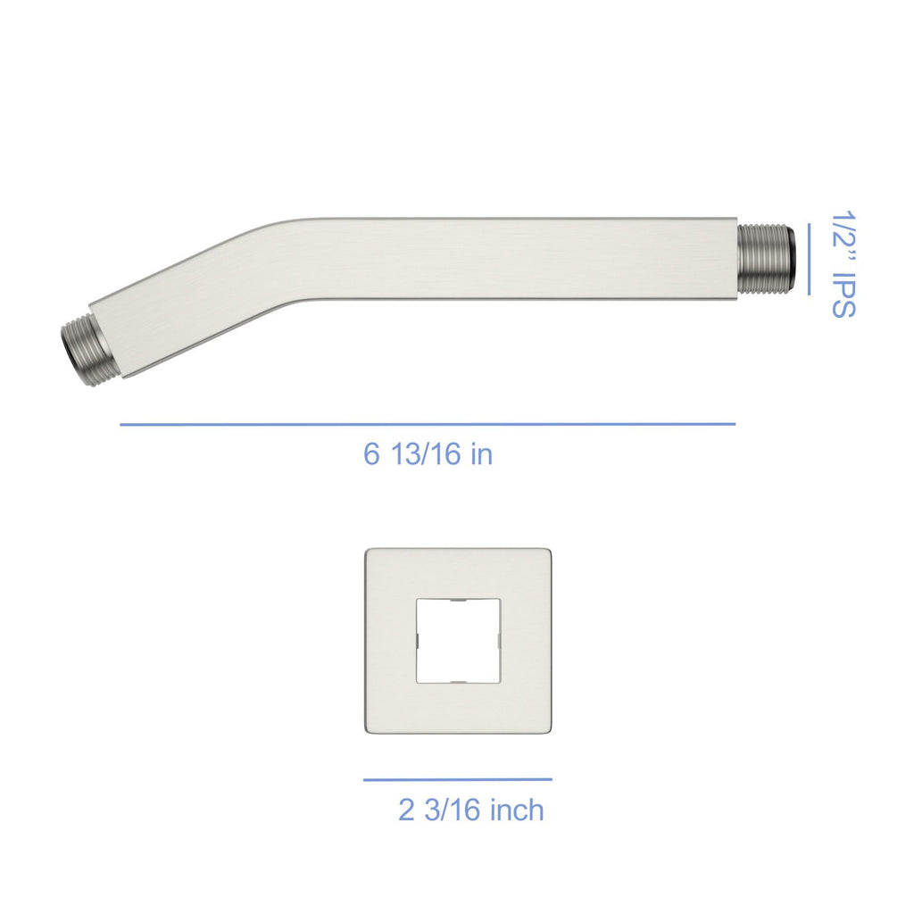 Brushed Nickel Angled Shower Arm with Flange