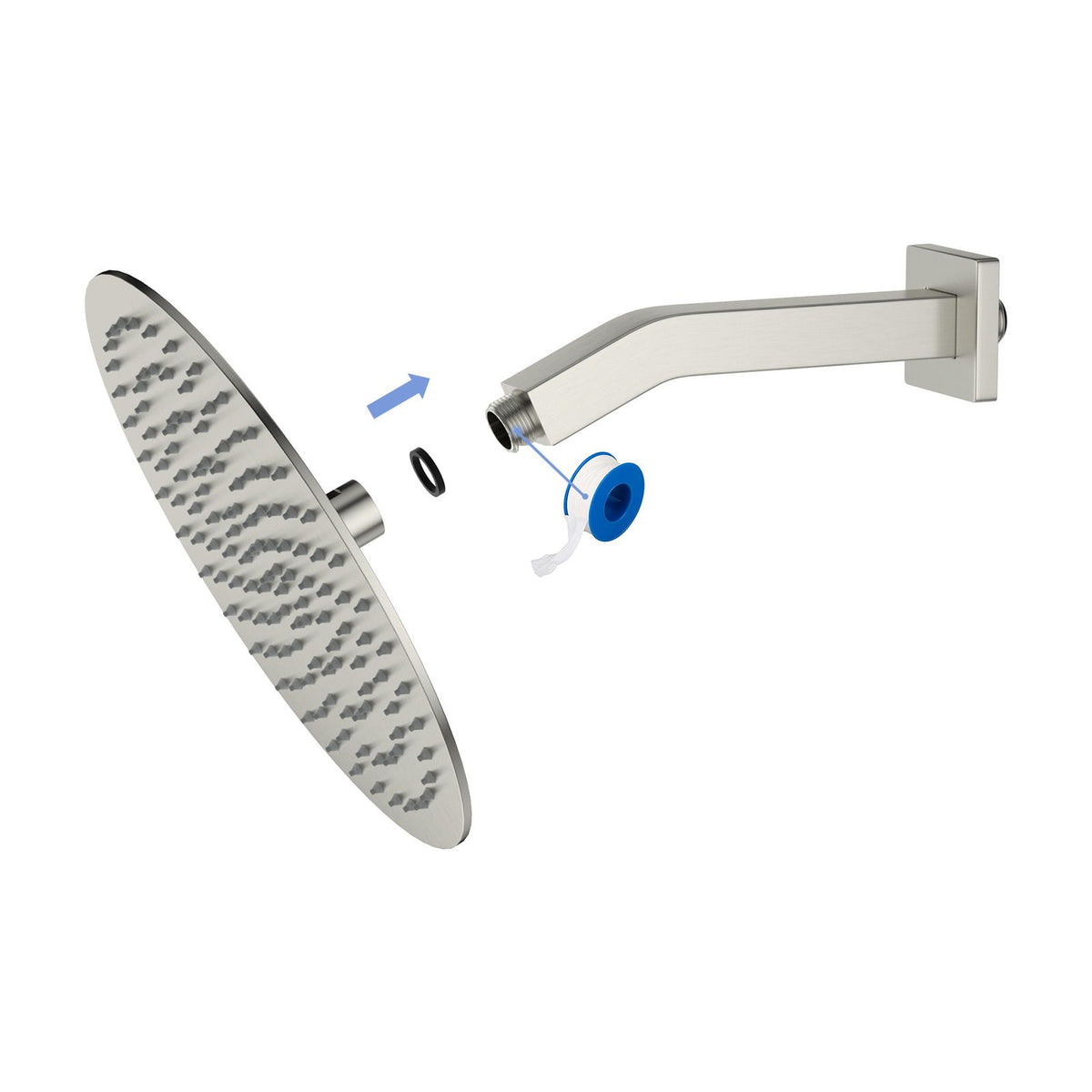 Brushed Nickel Angled Shower Arm with Flange