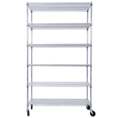 Adjustable Six-Tier Wire Shelving Rack with Casters