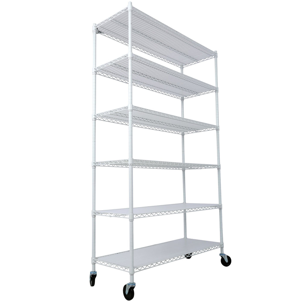 6-Tier Wire Shelving Unit with Adjustable Shelves and Wheels for Home and Office