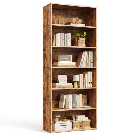Rust Six-Tier Floor-Standing Open Bookcase