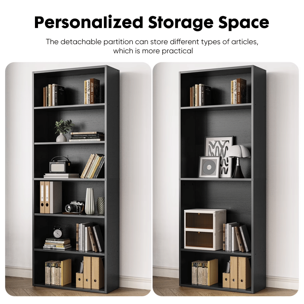 Reinforced 6-Tier Bookshelf with Adjustable Shelves for Home Office