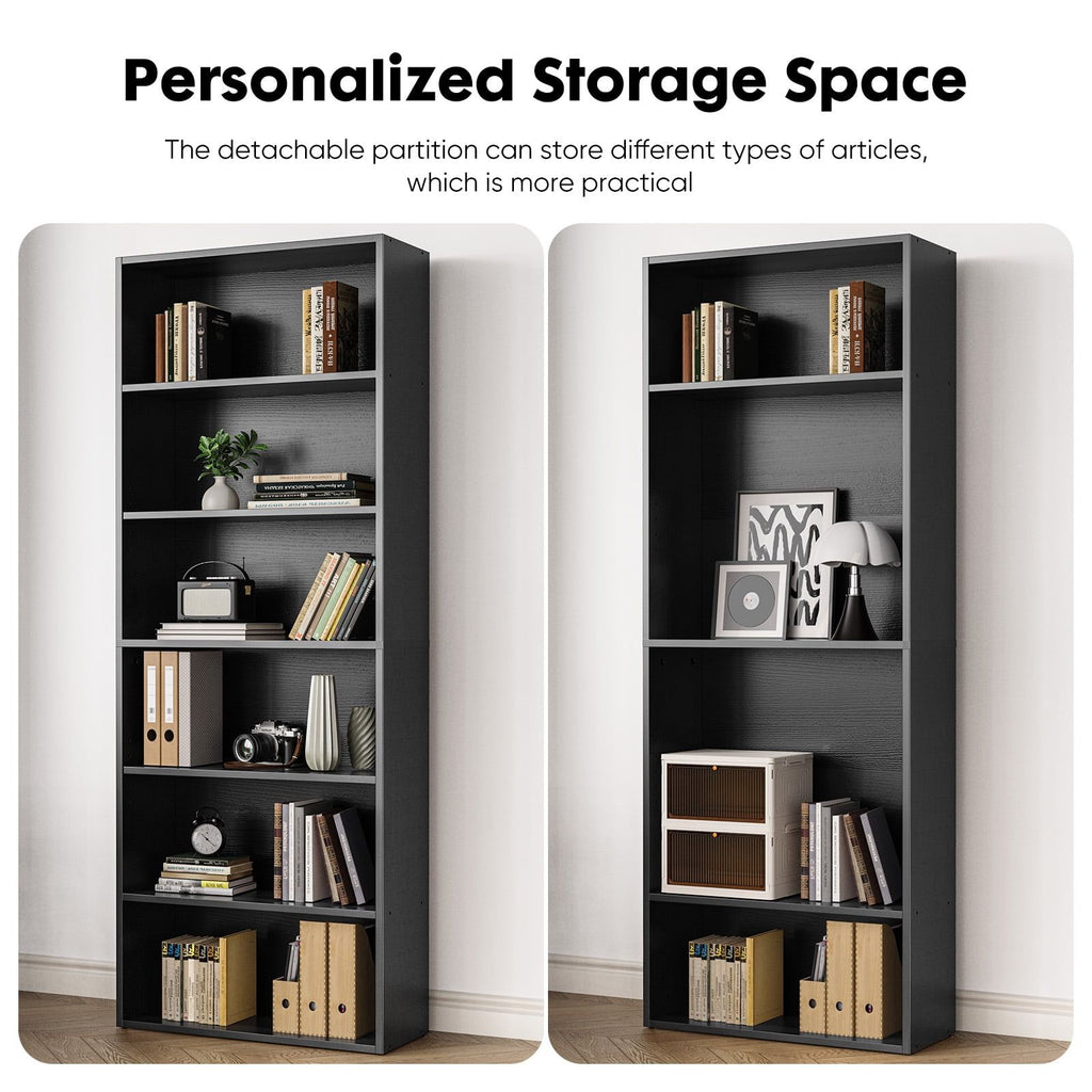 6-Tier Bookshelf with Adjustable Shelves, Floor Standing Bookcase for Home & Office