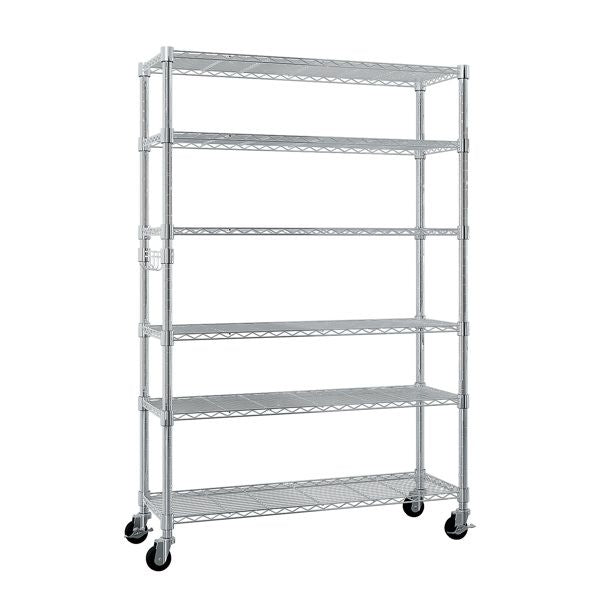 6-Tier Steel Wire Shelving with Wheels – Easy Tool-Free Assembly