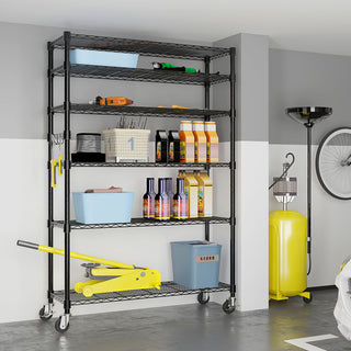 Six-Tier Shelving Rack with Wheels and Adjustable Shelf Heights