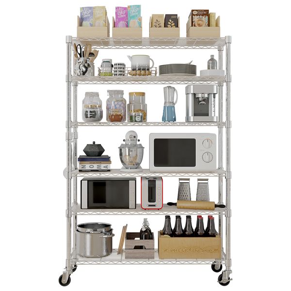 6-Tier Steel Wire Shelving with Wheels – Easy Tool-Free Assembly