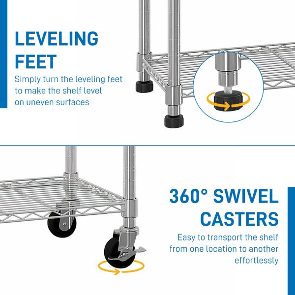 6-Tier Steel Wire Shelving with Wheels – Easy Tool-Free Assembly