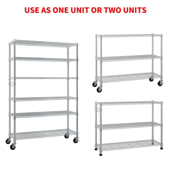6-Tier Steel Wire Shelving with Wheels – Easy Tool-Free Assembly