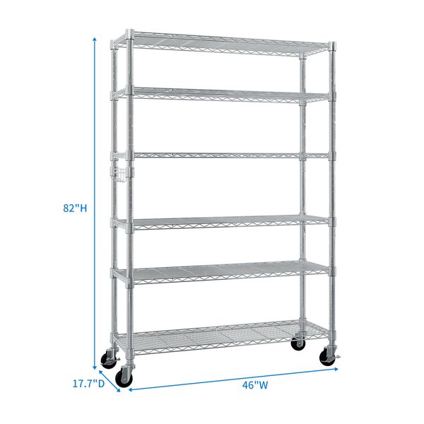6-Tier Steel Wire Shelving with Wheels – Easy Tool-Free Assembly
