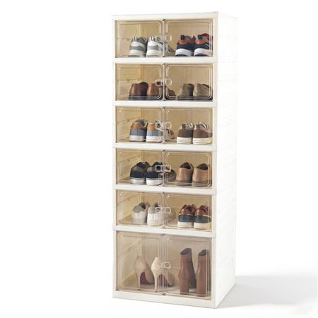 Six-Tier Foldable Shoe Organizer with Clear Doors