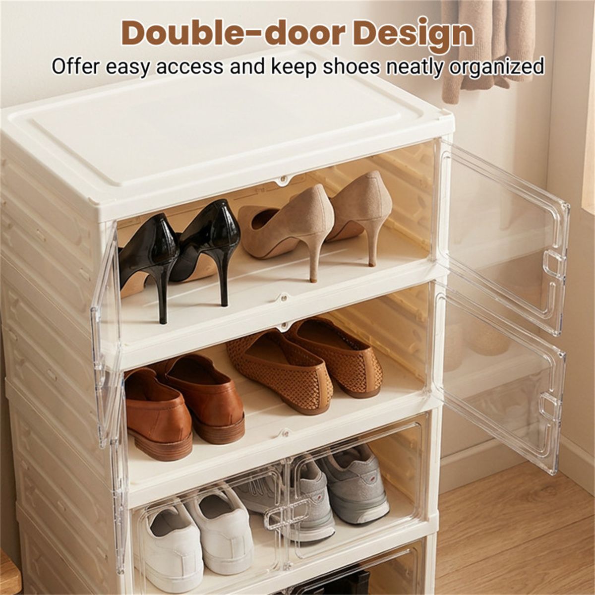 Six-Tier Foldable Shoe Organizer with Clear Doors