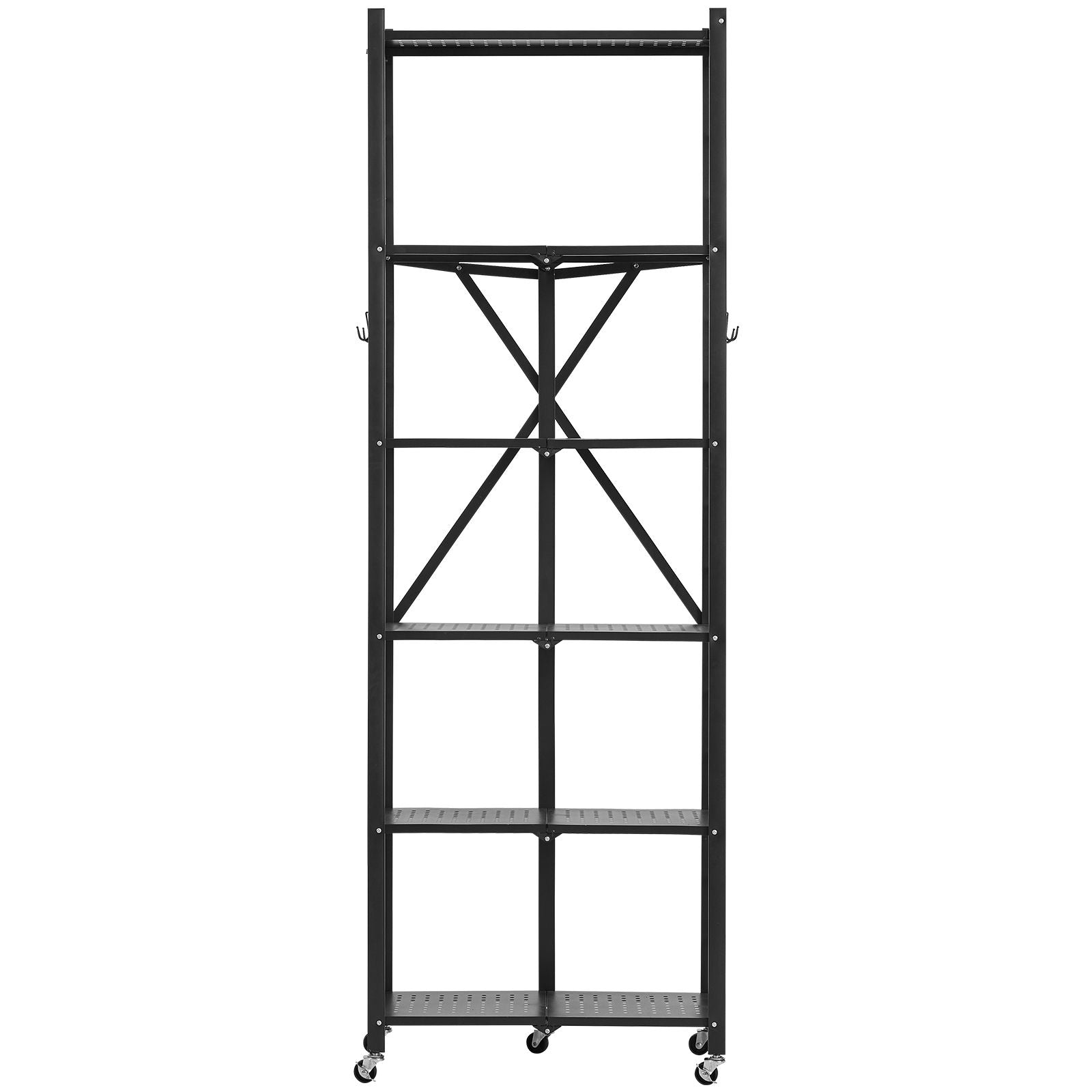 6-Tier Foldable Storage Shelf with Wheels & Hooks – No Assembly Needed