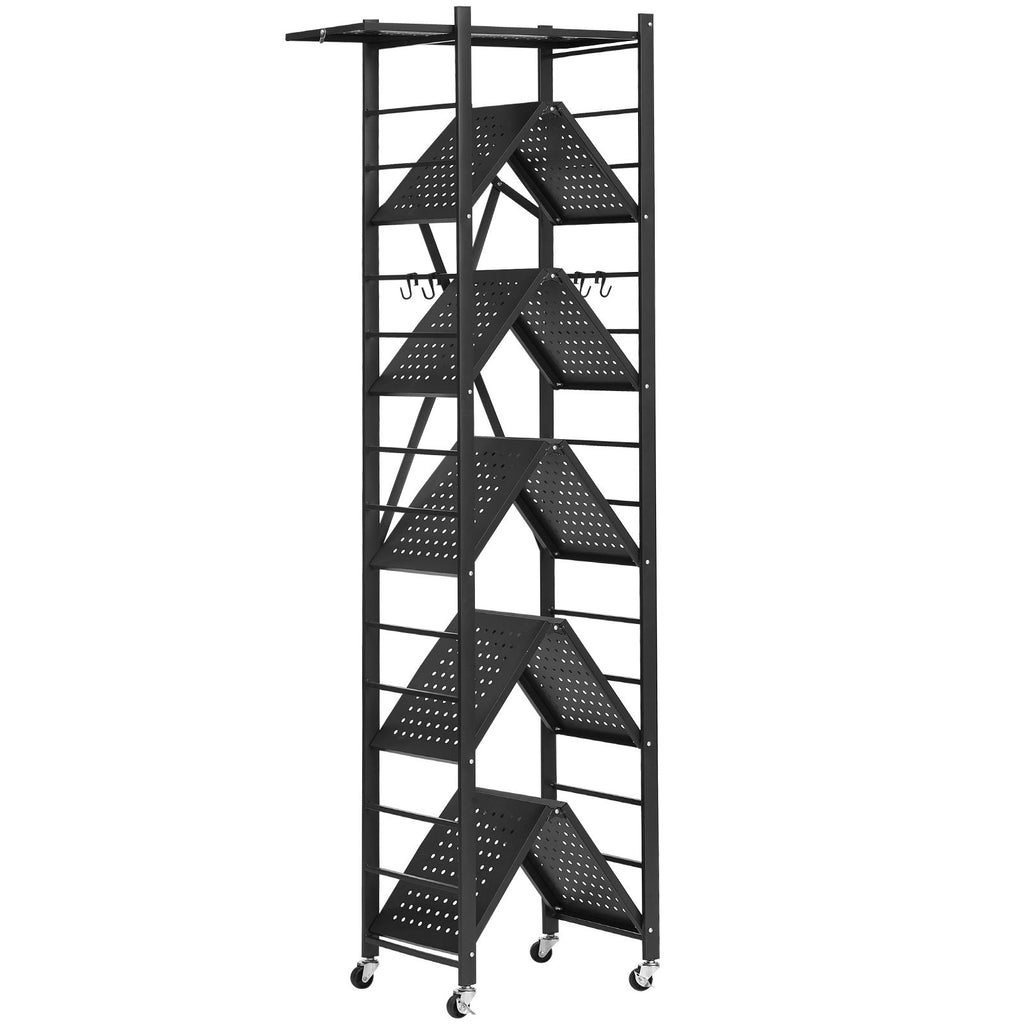 6-Tier Foldable Storage Shelf with Wheels & Hooks – No Assembly Needed