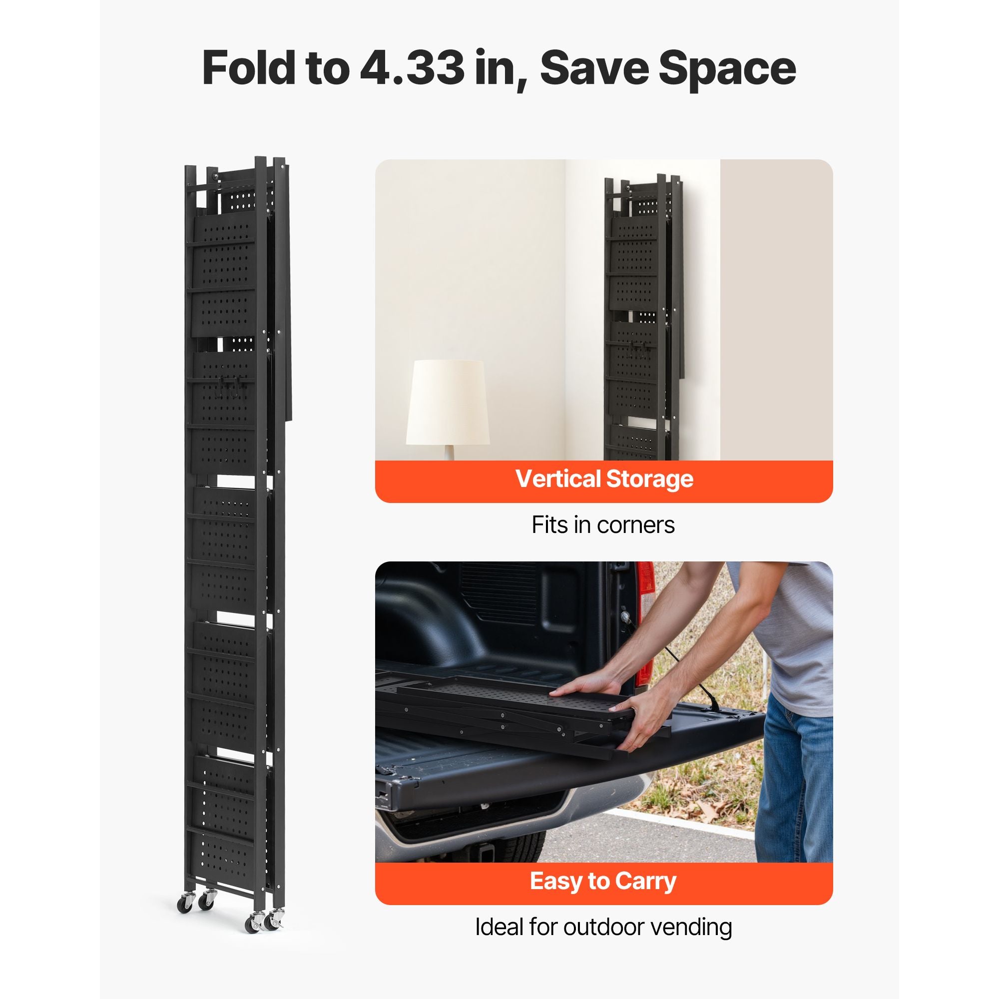 6-Tier Foldable Storage Shelf with Wheels & Hooks – No Assembly Needed