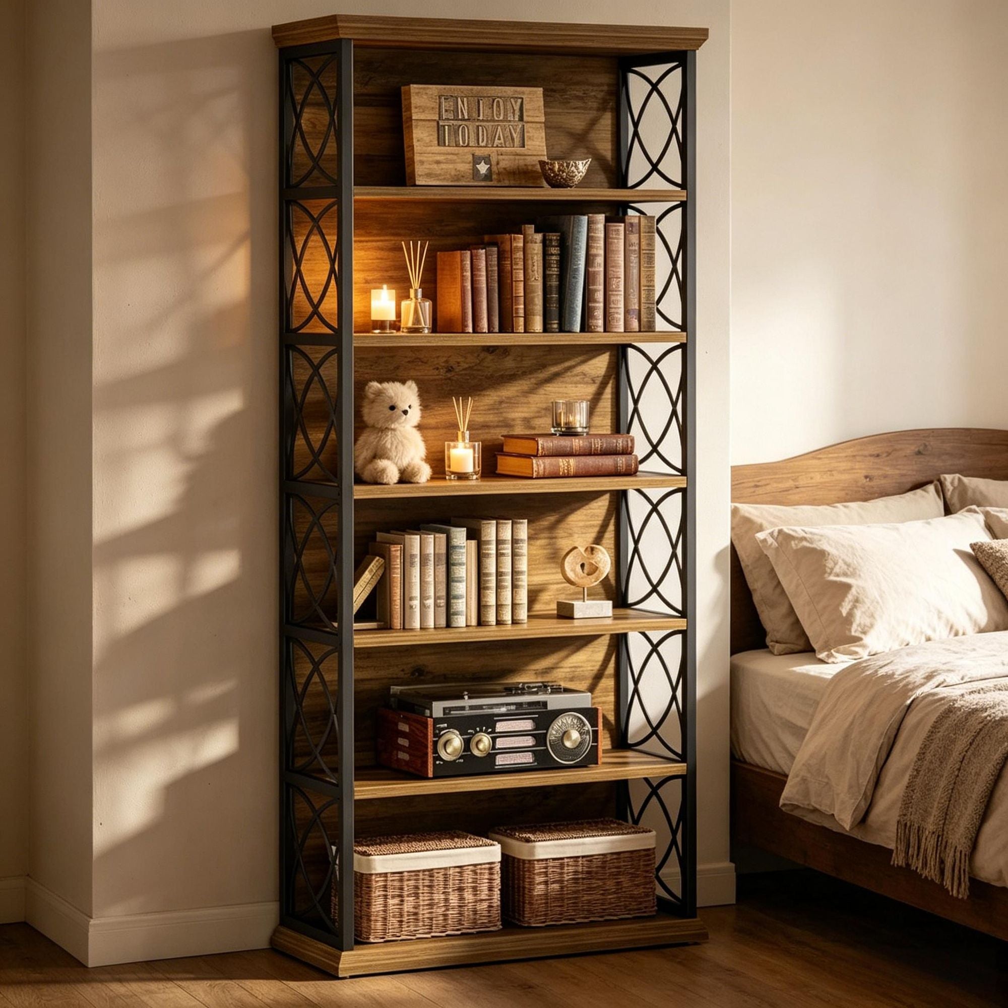 Six-Shelf Industrial Etagere Bookcase