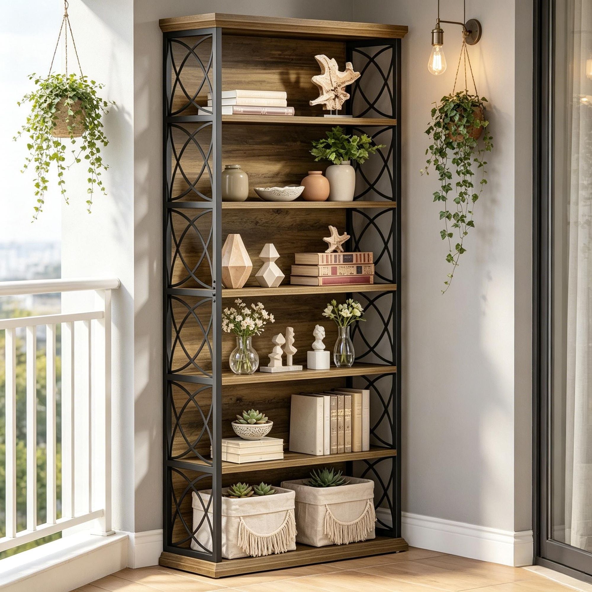 Six-Shelf Industrial Etagere Bookcase