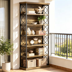 Six-Shelf Industrial Etagere Bookcase
