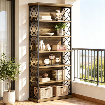 Six-Shelf Industrial Etagere Bookcase