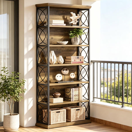Six-Shelf Industrial Etagere Bookcase