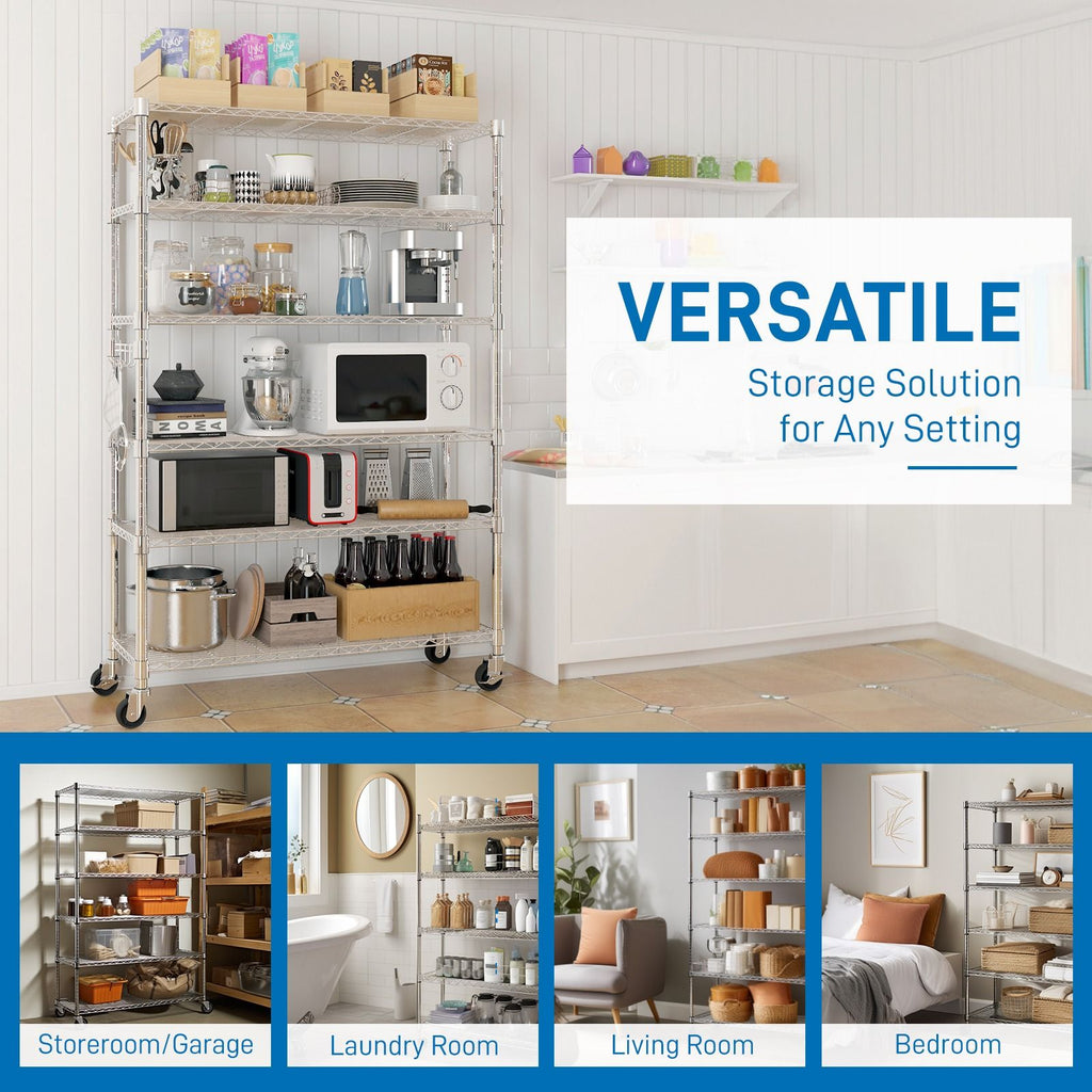 6-Tier Adjustable Shelving Unit with Locking Wheels