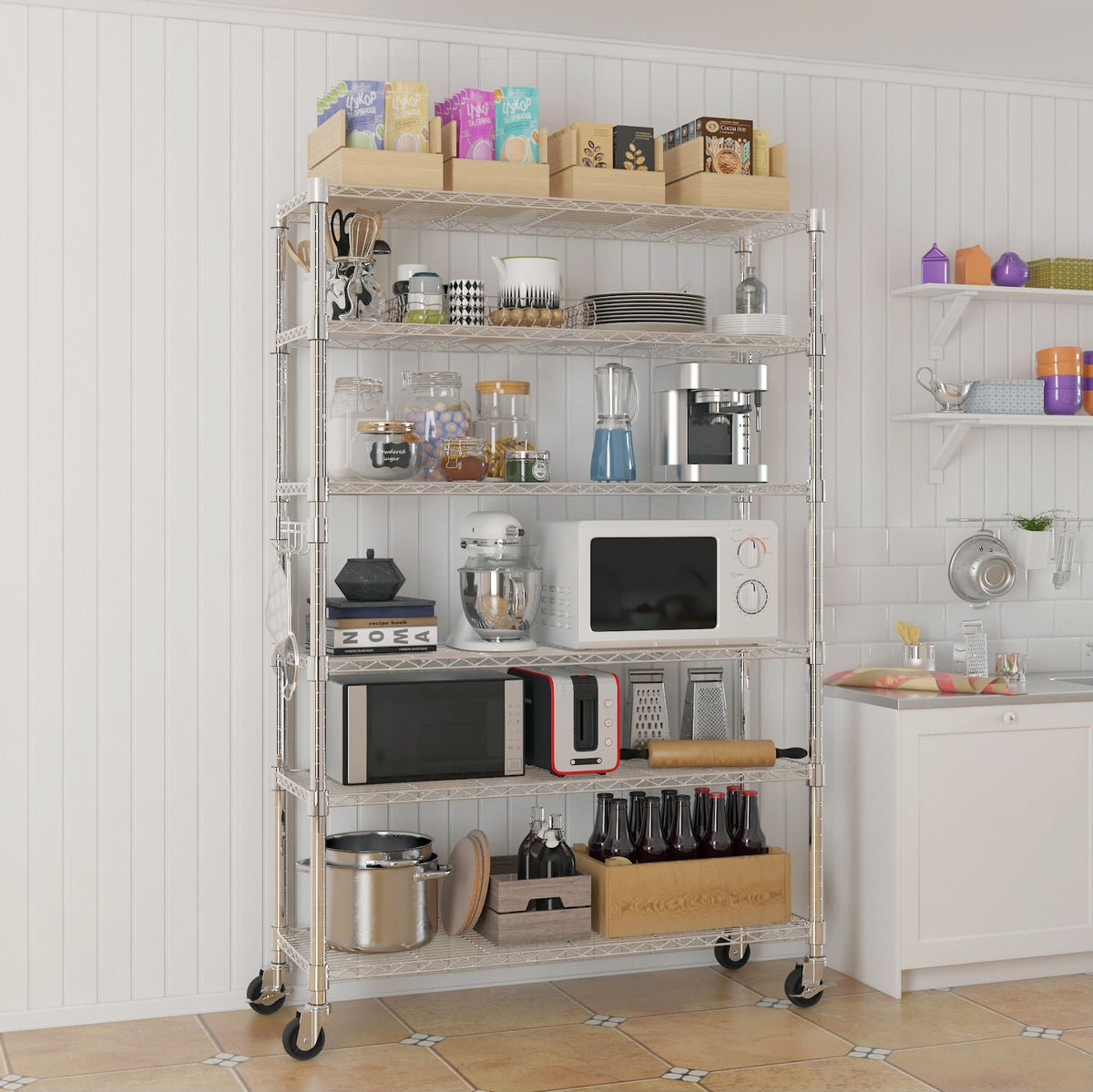 6-Tier Adjustable Shelving Unit with Locking Wheels