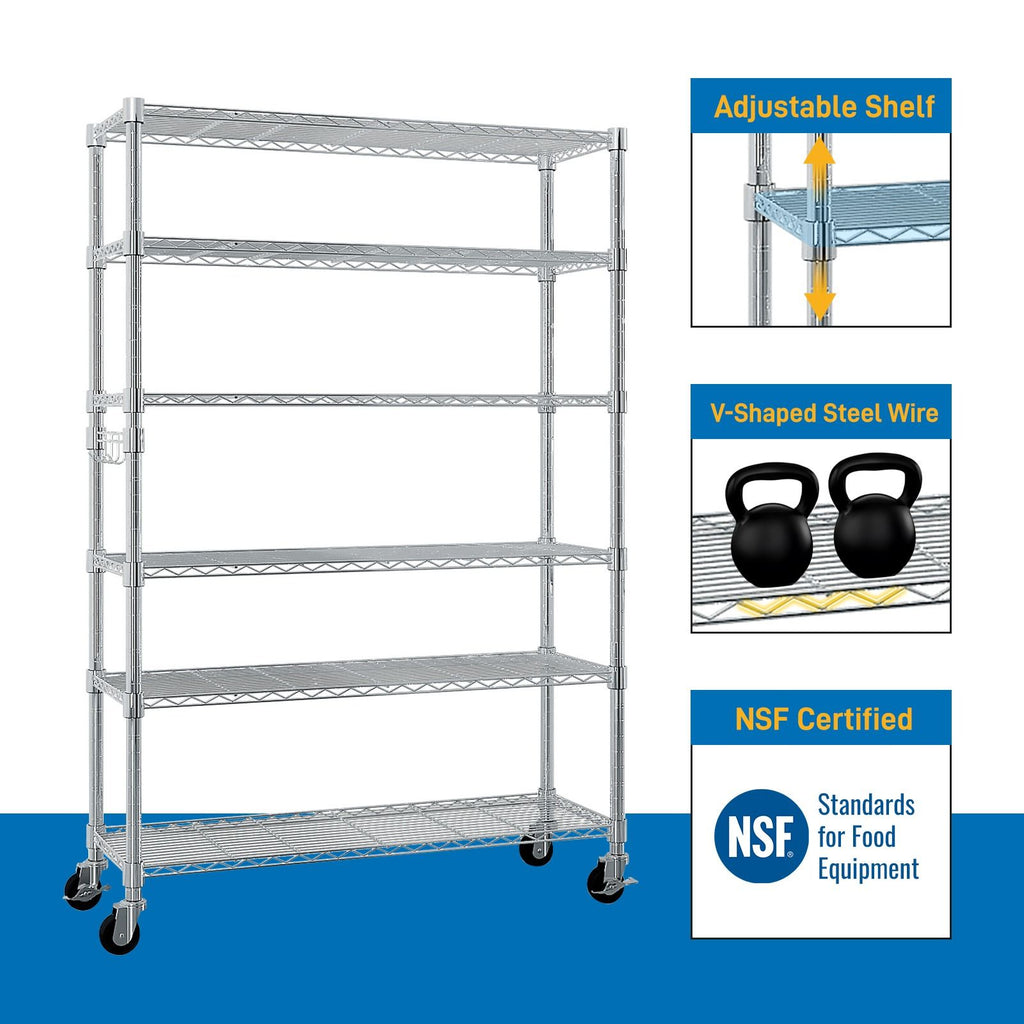 6-Tier Adjustable Shelving Unit with Locking Wheels
