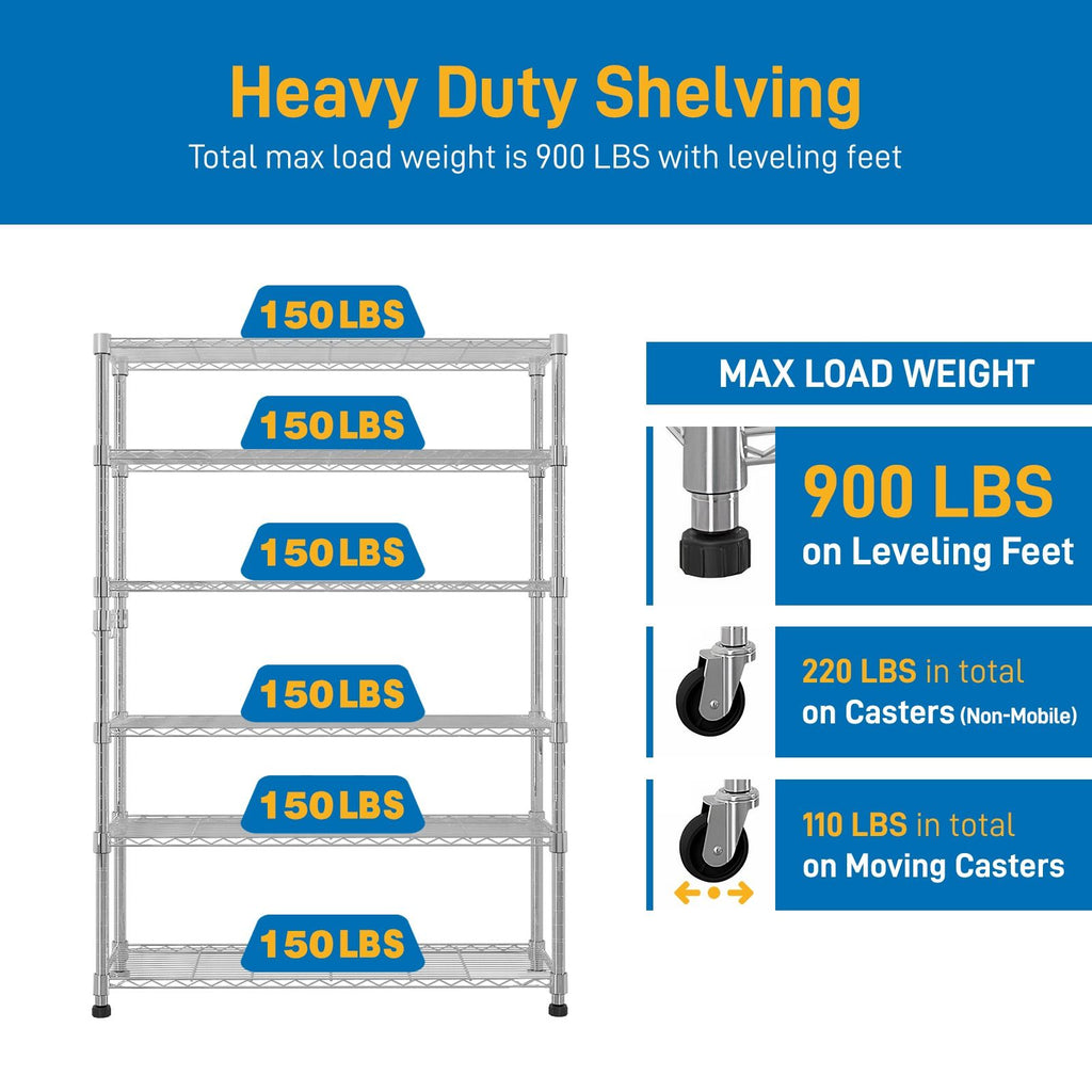 6-Tier Adjustable Shelving Unit with Locking Wheels
