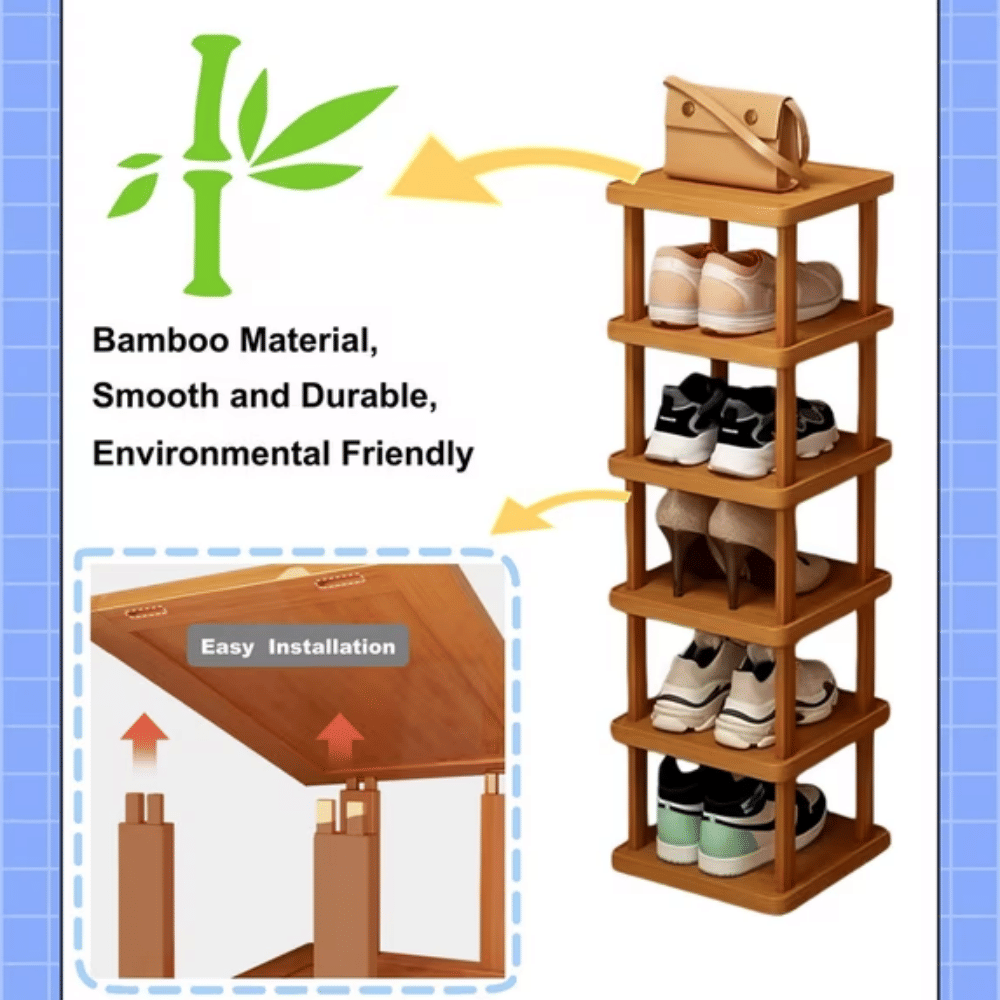 6-Tier Stacked Bamboo Shoe Rack - Freestanding Organizer for Entryway & Closet