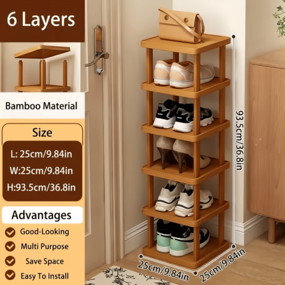 6-Tier Stacked Bamboo Shoe Rack - Freestanding Organizer for Entryway & Closet