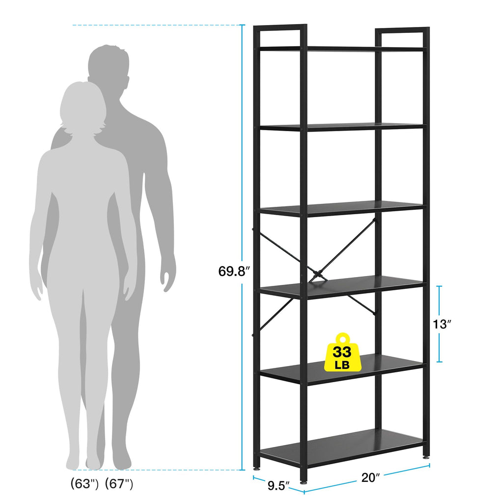6-Tier Tall Bookshelf, Large Bookcase with Steel Frame, Deep Book Shelf for Living Room