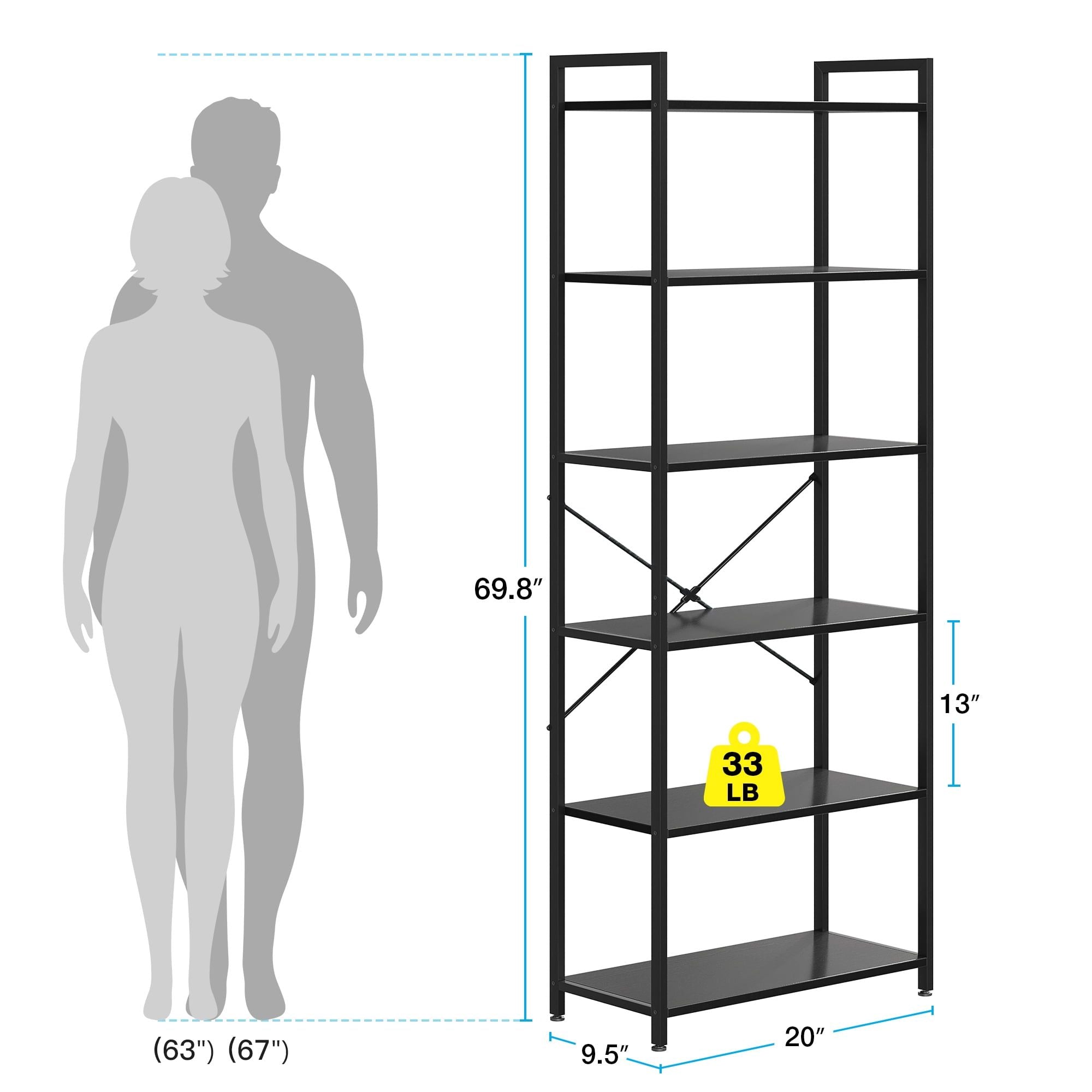 6-Tier Tall Bookshelf, Large Bookcase with Steel Frame, Deep Book Shelf for Living Room