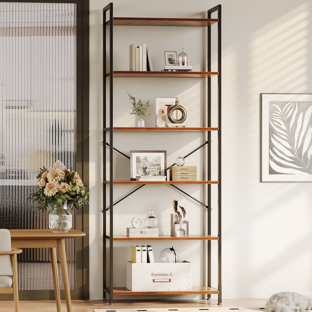 6-Tier Tall Bookshelf, Large Bookcase with Steel Frame, Deep Book Shelf for Living Room