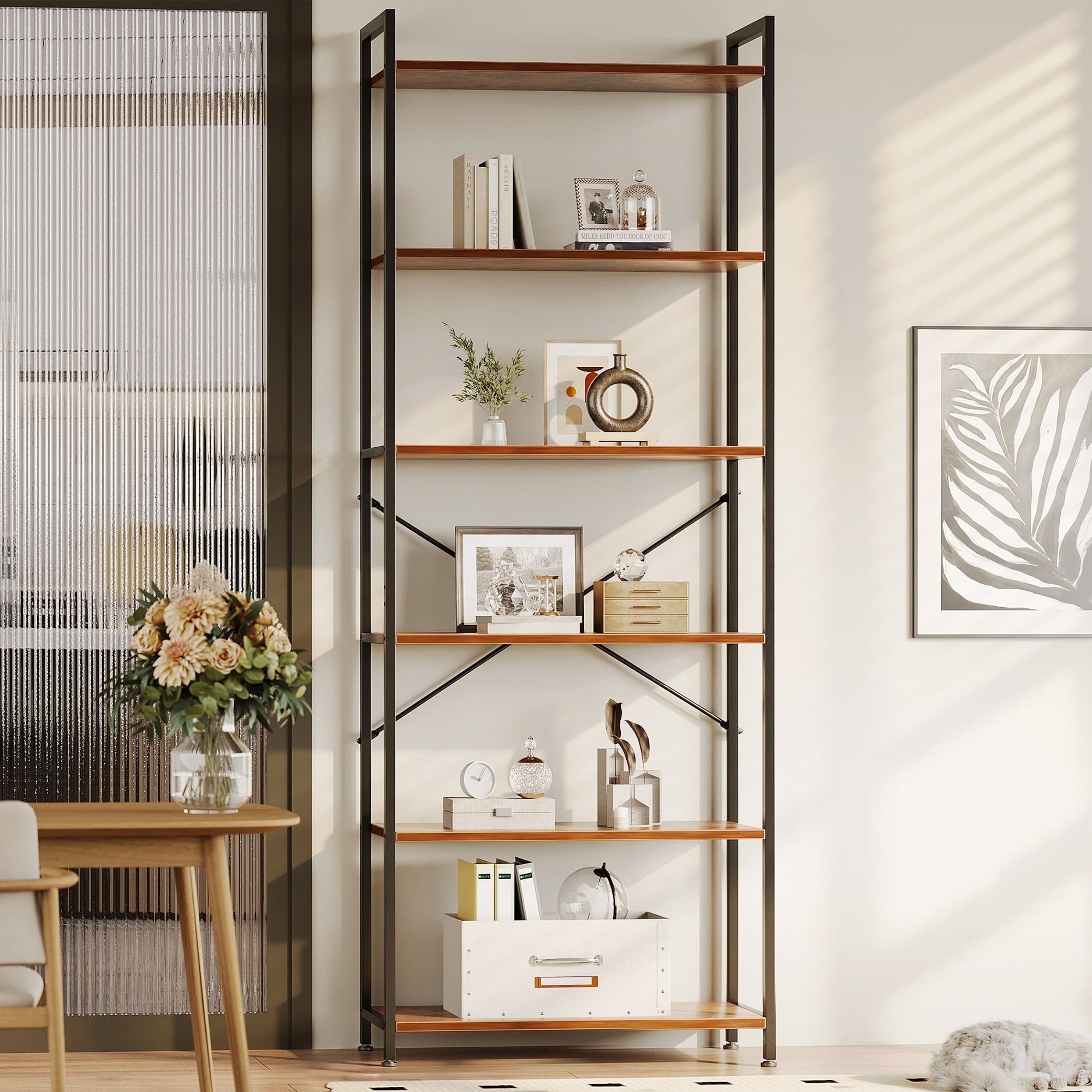 6-Tier Tall Bookshelf, Large Bookcase with Steel Frame, Deep Book Shelf for Living Room