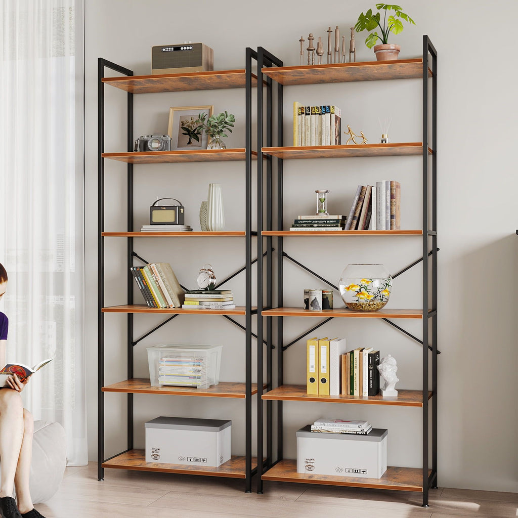 6-Tier Tall Bookshelf, Large Bookcase with Steel Frame, Deep Book Shelf for Living Room