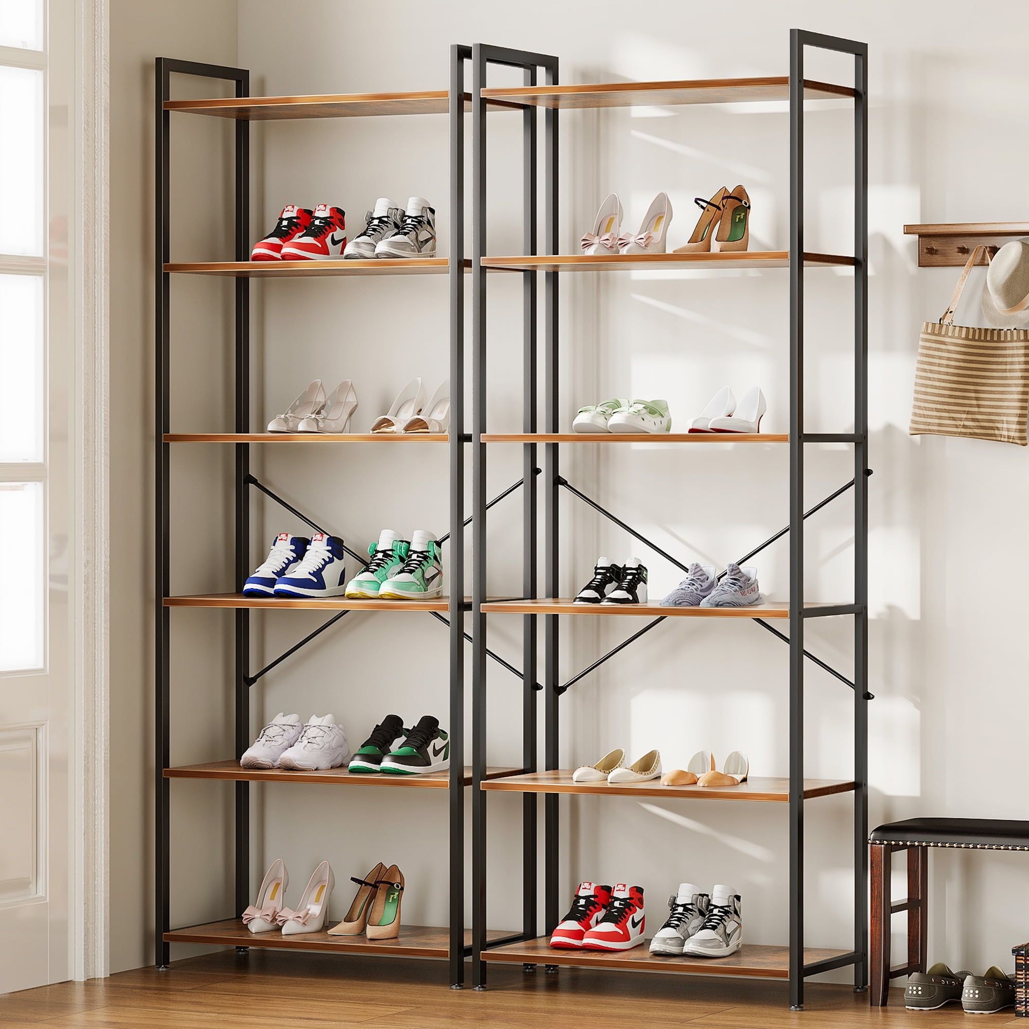 6-Tier Tall Bookshelf, Large Bookcase with Steel Frame, Deep Book Shelf for Living Room