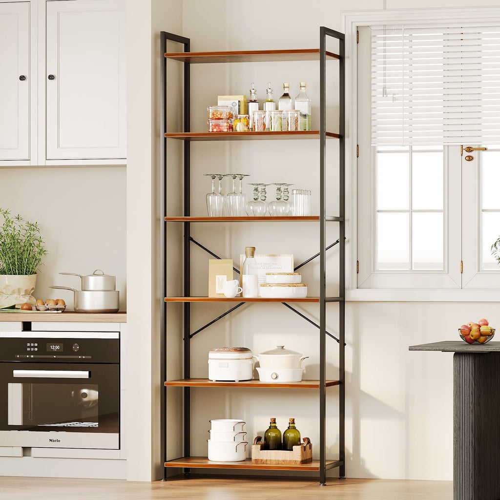 6-Tier Tall Bookshelf, Large Bookcase with Steel Frame, Deep Book Shelf for Living Room