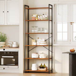6-Tier Tall Bookshelf, Large Bookcase with Steel Frame, Deep Book Shelf for Living Room