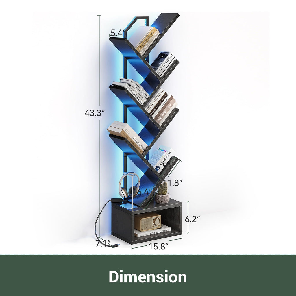 6-Tier Tree Bookshelf with LED Lights – Modern Corner Display Shelf