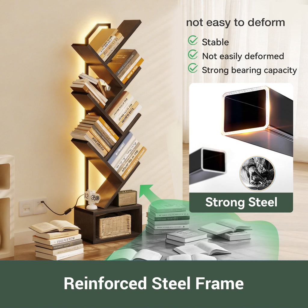 6-Tier Tree Bookshelf with LED Lights – Modern Corner Display Shelf
