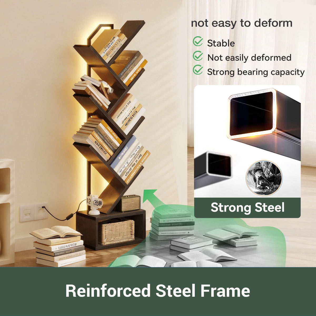 6-Tier Tree Bookshelf with LED Lights – Modern Corner Display Shelf