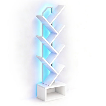 6-Tier Tree Bookshelf with LED Light - Modern Corner Display Shelf