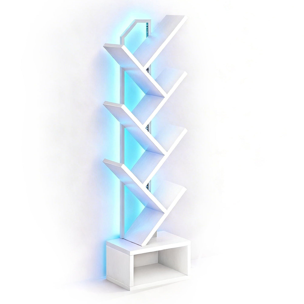 6-Tier Tree Bookshelf with LED Light - Modern Corner Display Shelf