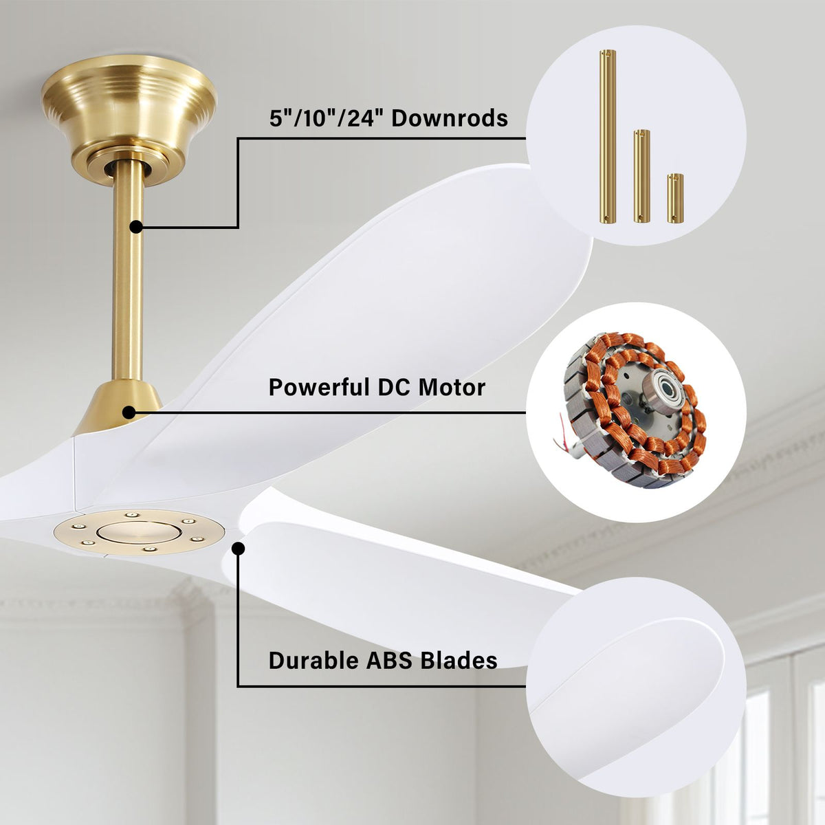 Oversized Ceiling Fan with Energy-Efficient DC Motor and Reversible Function