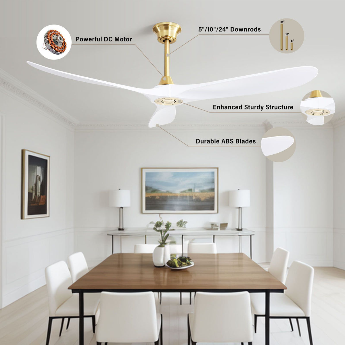 Oversized Ceiling Fan with Energy-Efficient DC Motor and Reversible Function
