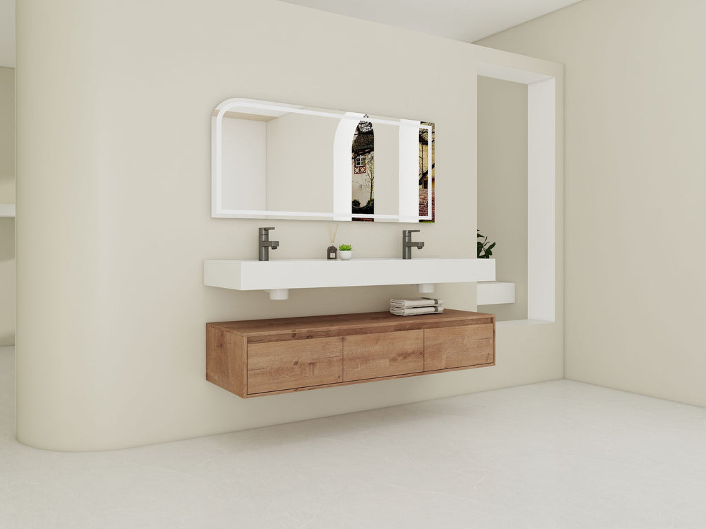 60- Wall-Mounted Bathroom Vanity with Double Resin Sink and Soft-Close Drawer